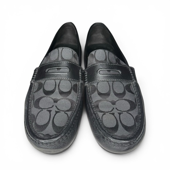 Coach Men\'s Loafers Size 11 D Black Leather Signature Jacquard Penny main image 5